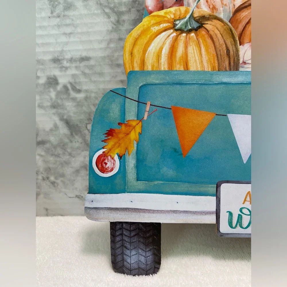 NWT Welcome Autumn Classic Blue Truck with Pumpkins Wall Door Sign
